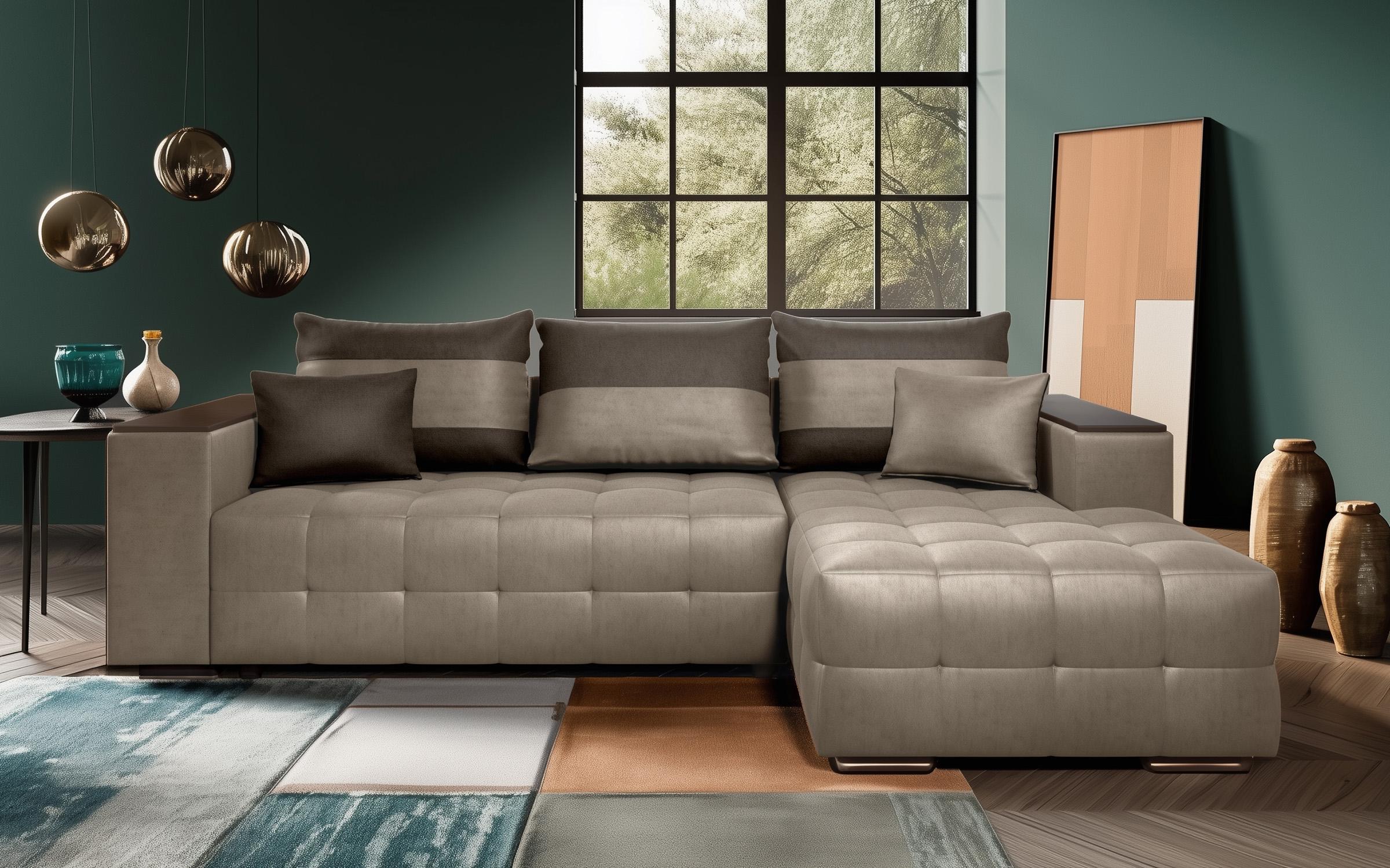 Coltar extensibil cu brat etajera Melvin S, bej inchis + maro inchis  1